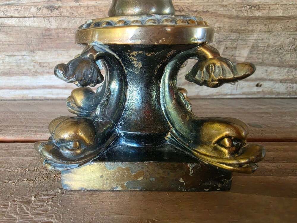 Ornate Brass Candlestick Dolphin Fish Base 6.5" Gothic Victorian Style - Picture 2 of 8
